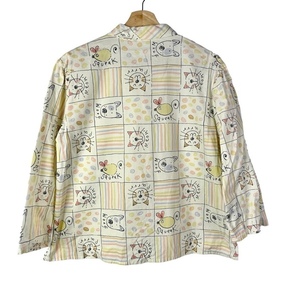 Vintage Mixed Cat Meow Print Long Sleeve Button Down S - Picture 2 of 3